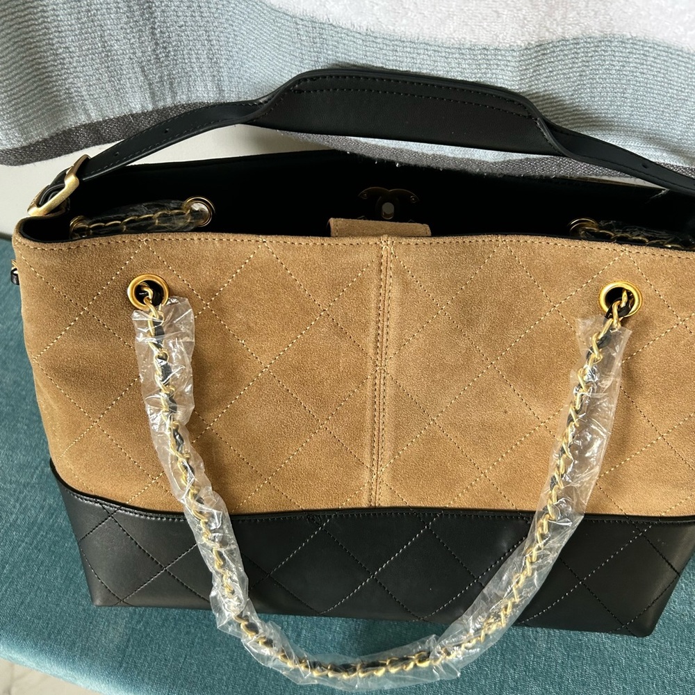 Elegant Tan and Black Quilted Women's Bag includes dustbag